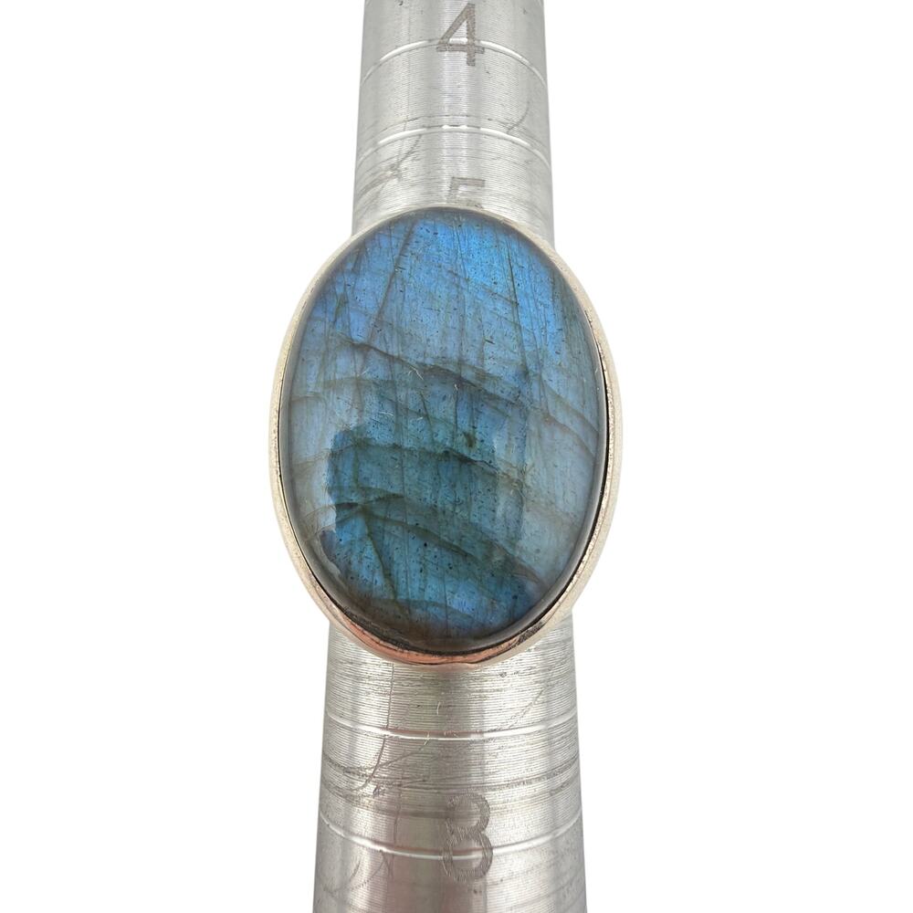Large Oval Labradorite 925 Sterling Silver Statement Ring Size 7.5
